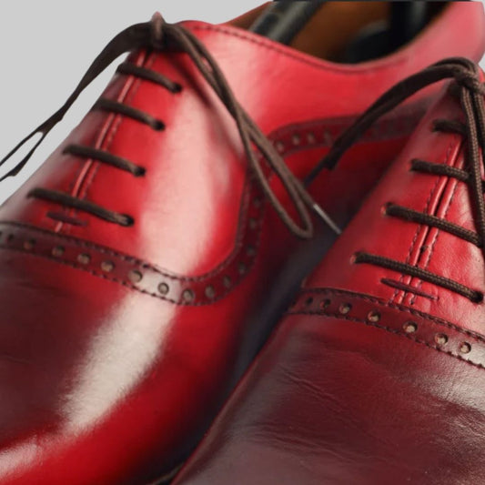 Patina Finish Maroon Lace up Dress Shoes