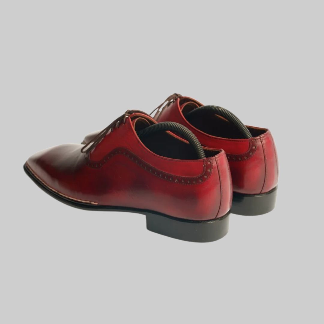 Patina Finish Maroon Lace up Dress Shoes