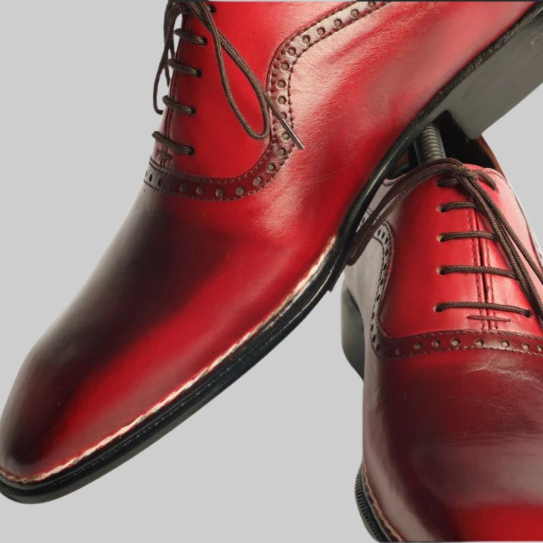 Patina Finish Maroon Lace up Dress Shoes