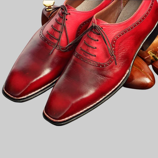 Patina Finish Maroon Lace up Dress Shoes