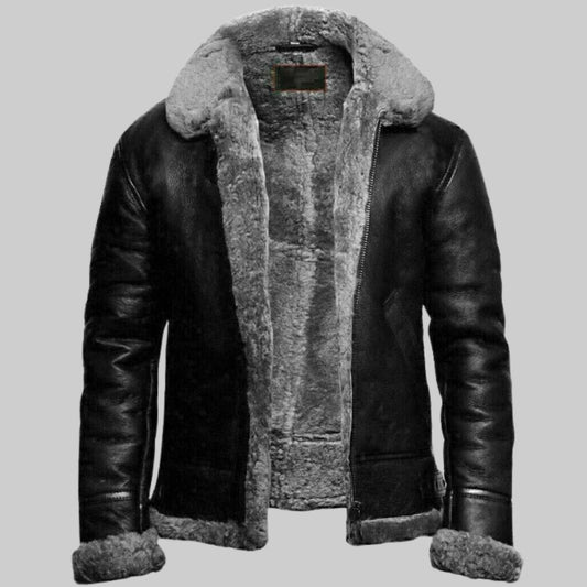 Shearling Aviator Leather Jacket Men Leather Fur Jacket