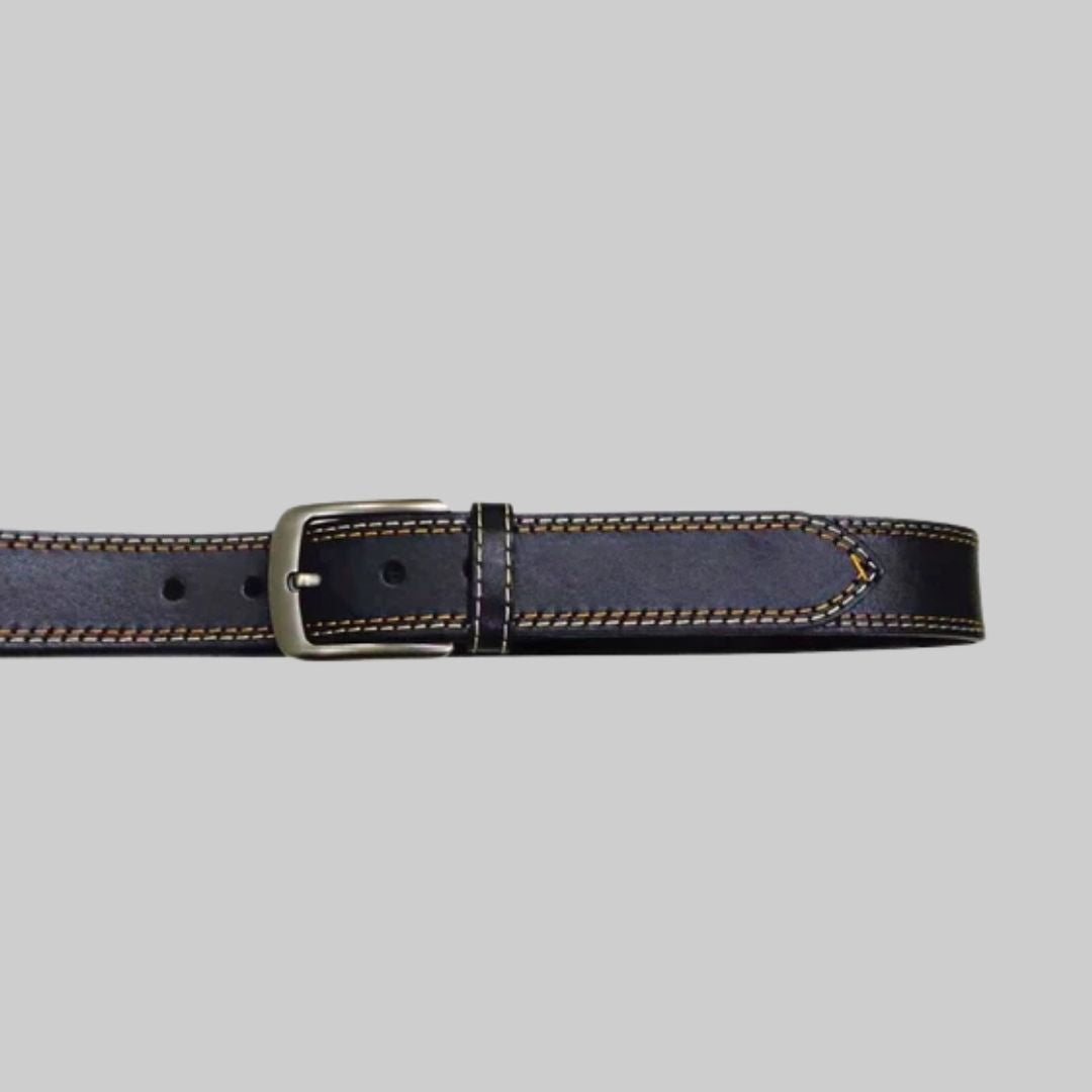 Black Formal Leather Belt - Single Stitched 35mm Wide Black Formal Leather Belt