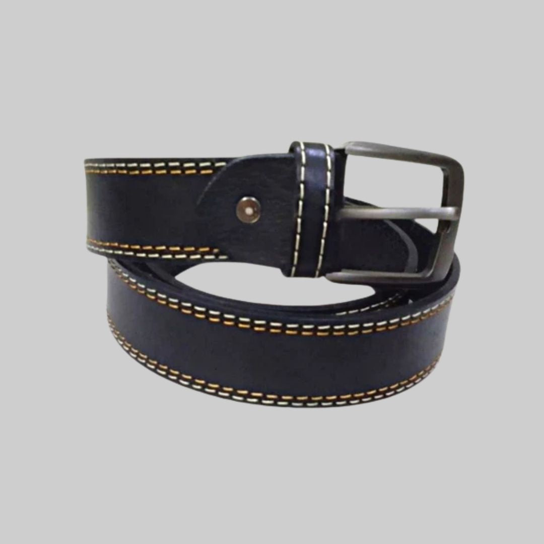 Black Formal Leather Belt - Single Stitched 35mm Wide Black Formal Leather Belt