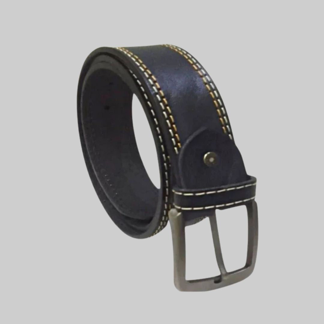 Black Formal Leather Belt - Single Stitched 35mm Wide Black Formal Leather Belt